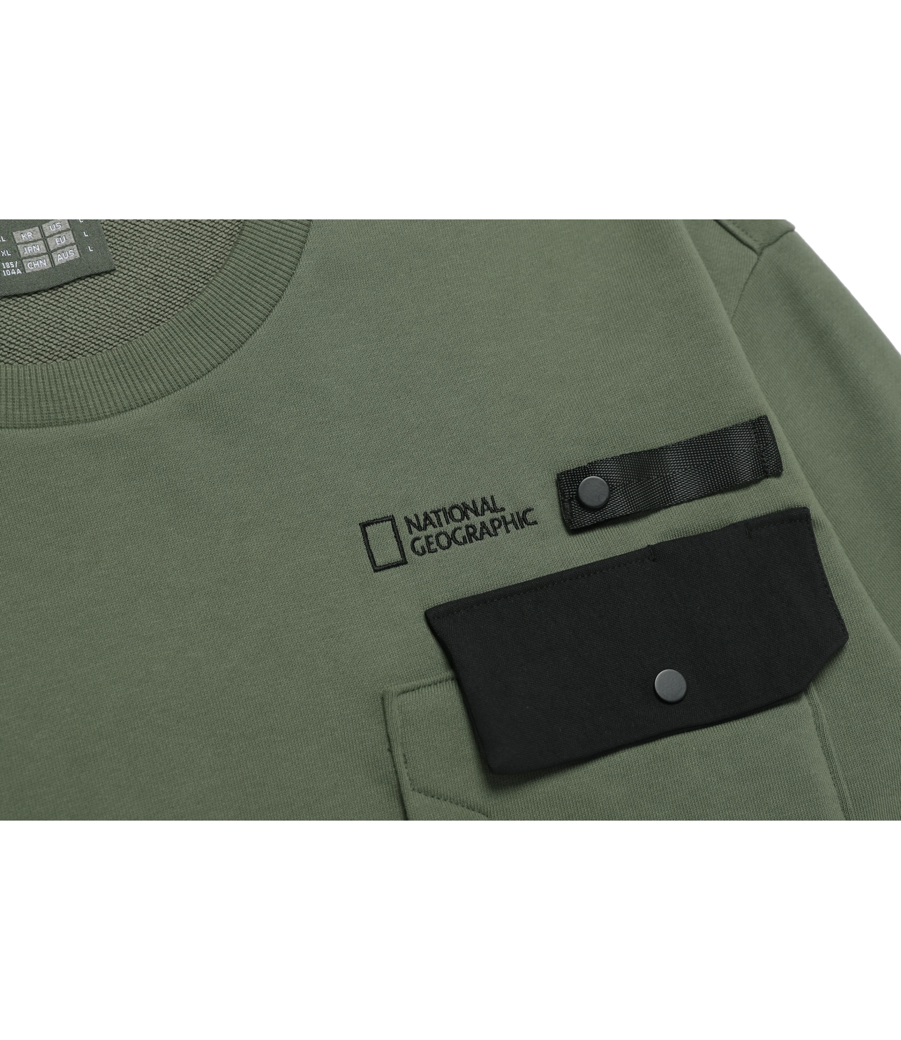 Men's NRN Hybrid Semi-Oversized Pocket Sweatshirt<br>MILITARY KHAKI - Image 4
