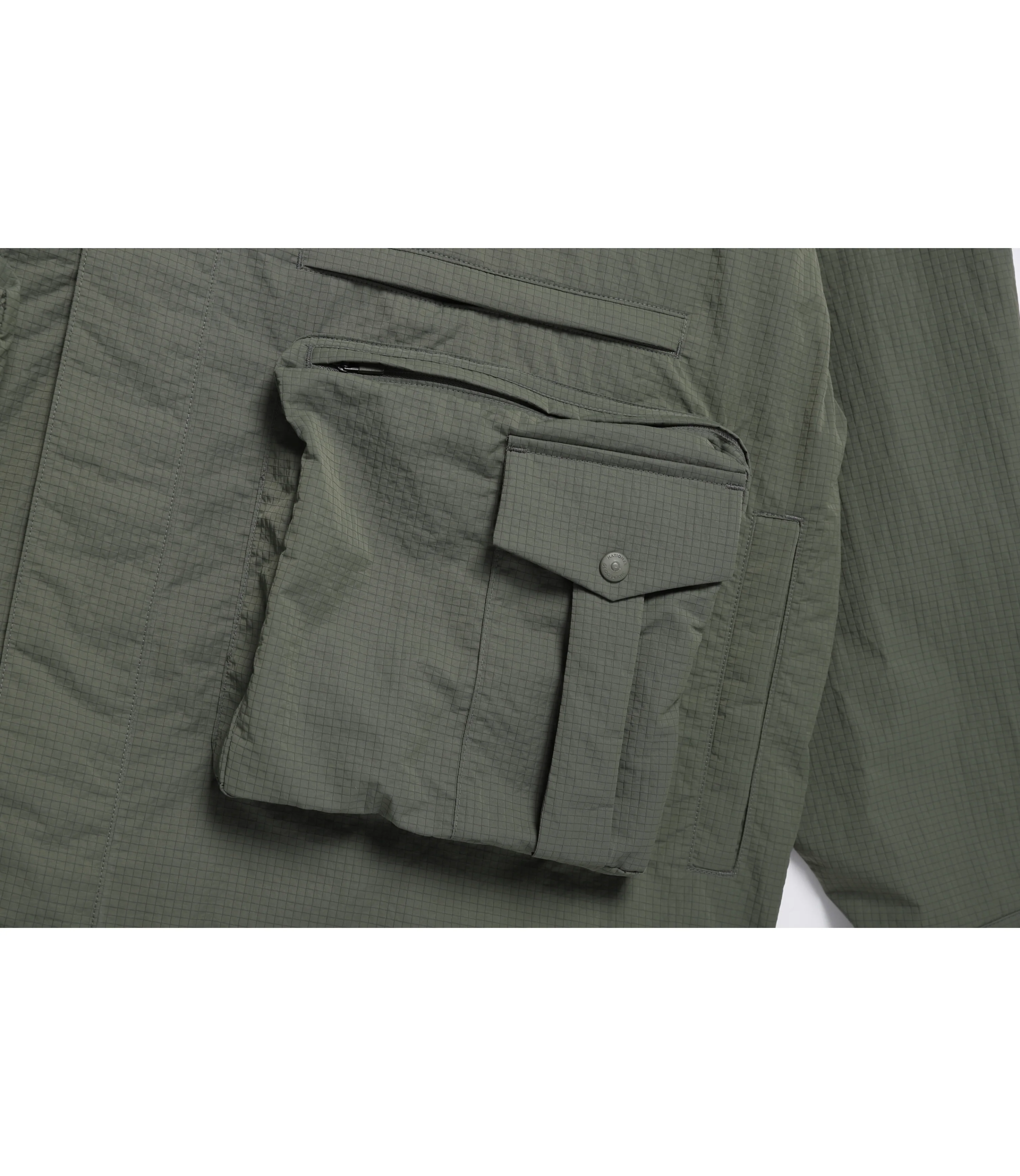 Men's NRN Multi Pocket Stand Neck Utility Jumper<br>KHAKI - Image 8