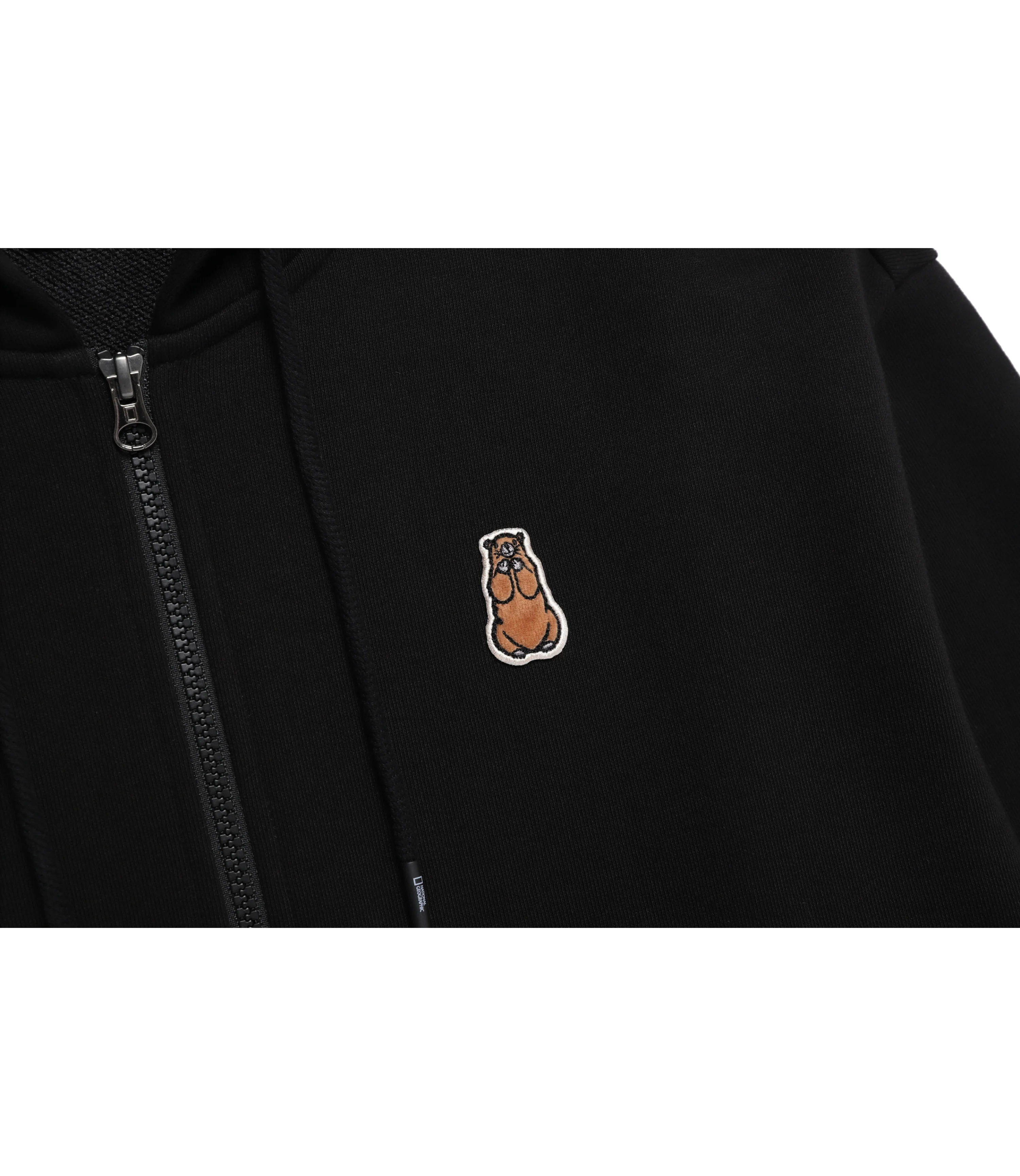 Unisex Animal Patch Full Zip-Up Hoodie<br>BLACK - Image 5