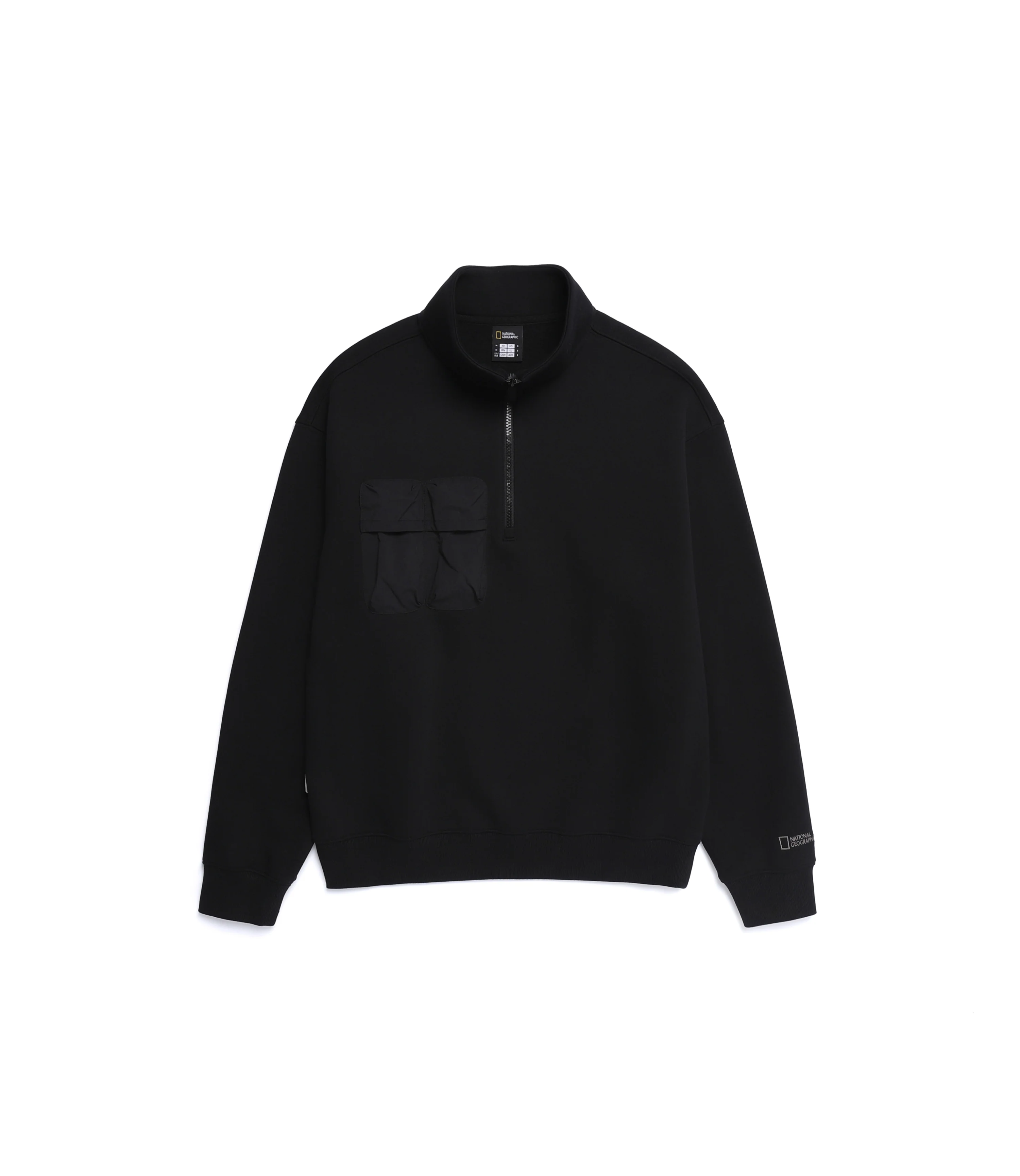 Unisex NRN Three Dimentional Pocket Half Zip-Up Tee<br>BLACK