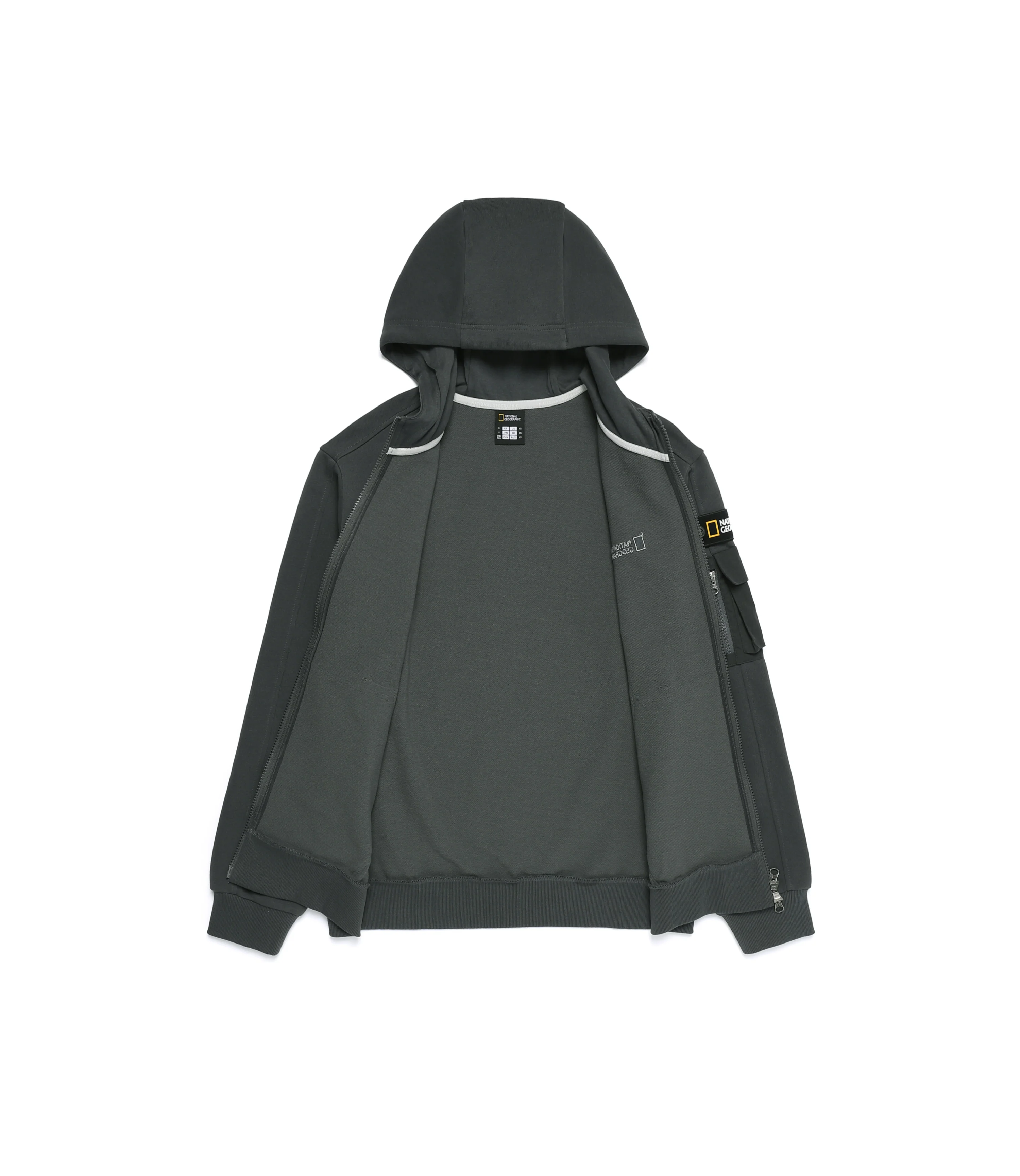 Unisex SOULION Sleeve Pocket Full Zip-Up Hoodie<br>GREY - Image 3