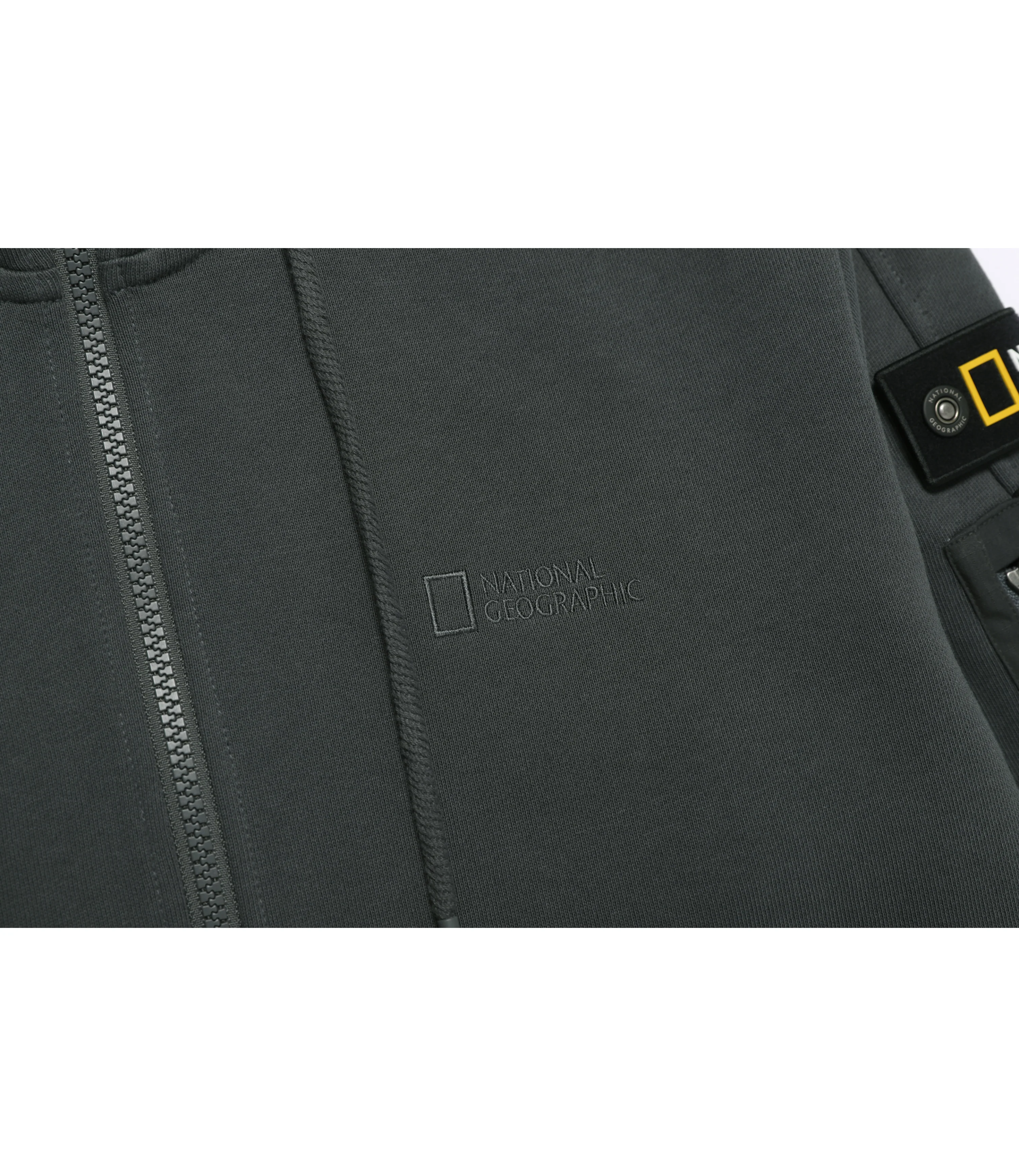 Unisex SOULION Sleeve Pocket Full Zip-Up Hoodie<br>GREY - Image 5