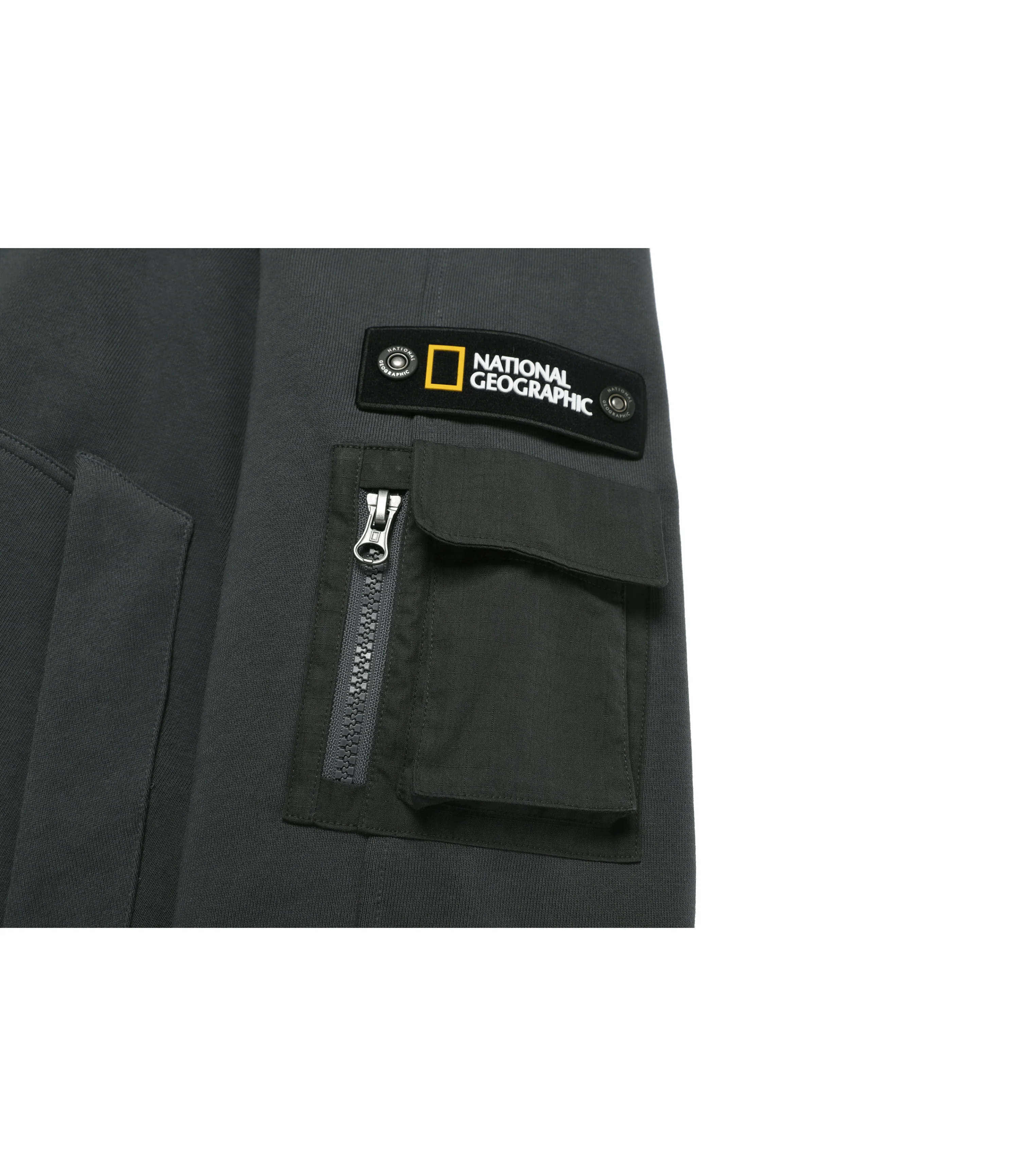 Unisex SOULION Sleeve Pocket Full Zip-Up Hoodie<br>GREY - Image 7