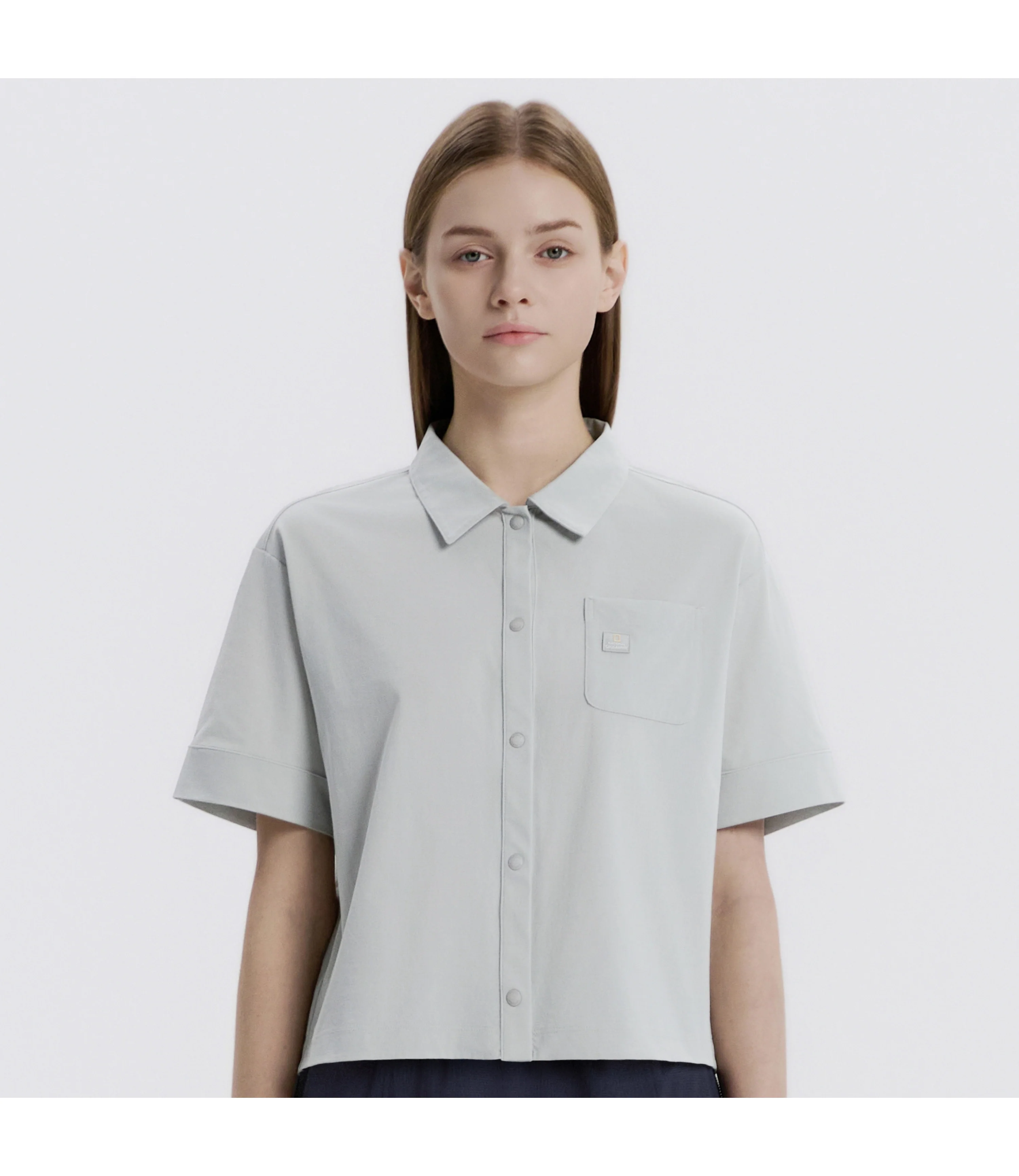Women's Frozen Air Semi-Overfit Short Sleeve Shirt<br>LIGHT KHAKI